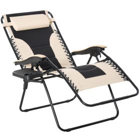 Foldable Outdoor Lounge Chair with Footrest, Oversized Padded Zero Gravity Lounge Chair with Headrest, Cup Holders, Armrests for Camping, Lawn, Garden
