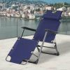 Tanning Chair, 2-in-1 Beach Lounge Chair & Camping Chair w/ Pillow & Pocket, Adjustable Chaise for Sunbathing Outside, Patio, Poolside, Navy