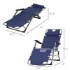Tanning Chair, 2-in-1 Beach Lounge Chair & Camping Chair w/ Pillow & Pocket, Adjustable Chaise for Sunbathing Outside, Patio, Poolside, Navy