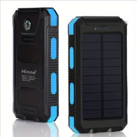 10000mah Portable Solar Mobile Power Charger Waterproof Solar Mobile Power Panel Charging Bank With Built-in Compass And Hook (Color: Blue)
