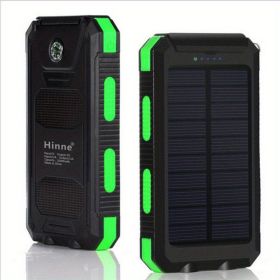 10000mah Portable Solar Mobile Power Charger Waterproof Solar Mobile Power Panel Charging Bank With Built-in Compass And Hook (Color: Green)