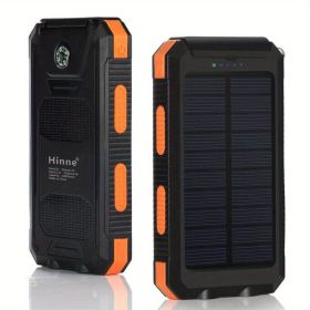 10000mah Portable Solar Mobile Power Charger Waterproof Solar Mobile Power Panel Charging Bank With Built-in Compass And Hook (Color: Orange)